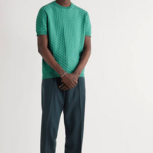 男性用ドロップショルダー<span class=keywords><strong>T</strong></span>シャツコットンニットファッションチェック柄