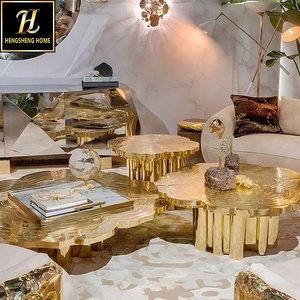 Luxury and Irregularity Gold Stainless Steel <strong>Center</strong> Table Tresor Patinated Set of 3 Coffee Table for Hotel <strong>or</strong> Villas - Product Image 6