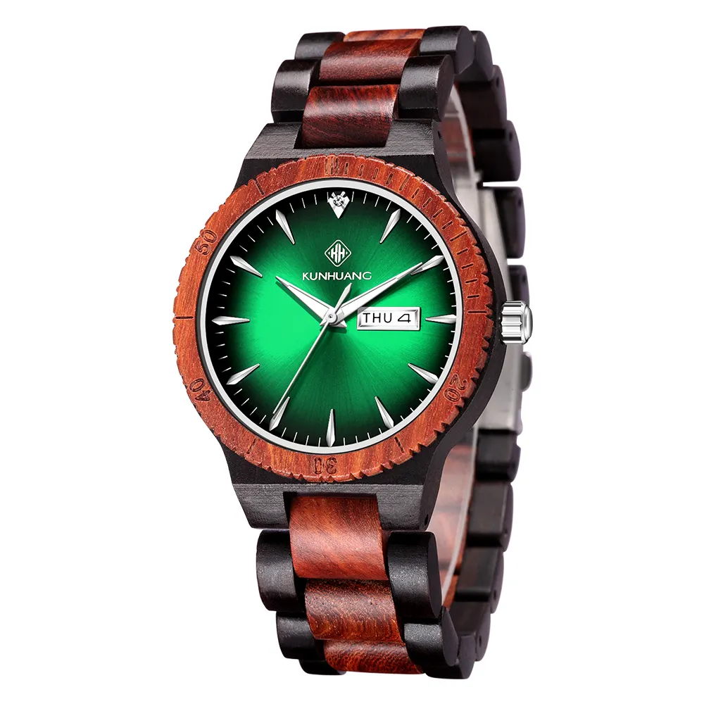 Custom Horloge Box Hout 1105 Reloj Madera Hombre Date Day Calender Houten Heren Polshorloge Luxe Voor Heren