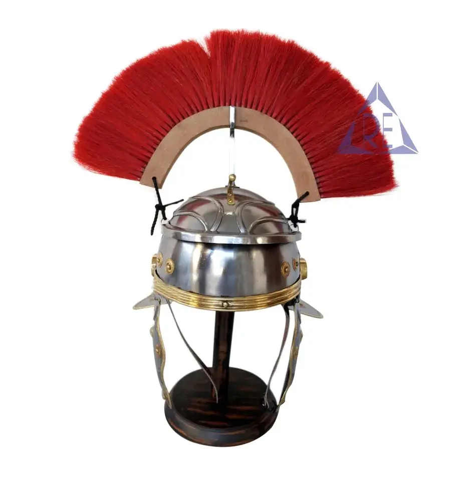 Medievalcrafts casco New Roman Imperial Gallic Centurion casco in acciaio dolce armatura Red Crest Plume gioco di ruolo casco