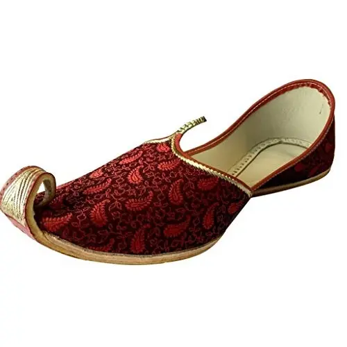 Men Khussa Shoes Red Color Printed Fancy Custom Design Groom Wedding Khussa Shoe Wholesale