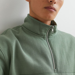 Oem Customizable Plain <strong>Gents</strong> Hoodies Polyester Cotton Men Jumper 14 Zip Pullover Green Blank Quarter Zip Sweatshirt - Product Image 6