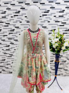 FULPARI儿童dhoti kurti新时尚女孩美丽的花卉Kurta与shrara DanncerFabric-柔软的棉和尺寸