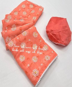 Rot bedruckter <span class=keywords><strong>Saree</strong></span> mit weißer Baumwoll bluse für einfache Hochzeits feier tragen Frauen