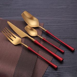 高品质4件套银器餐具，带红色手柄餐具，用于派对 - Product Image 2