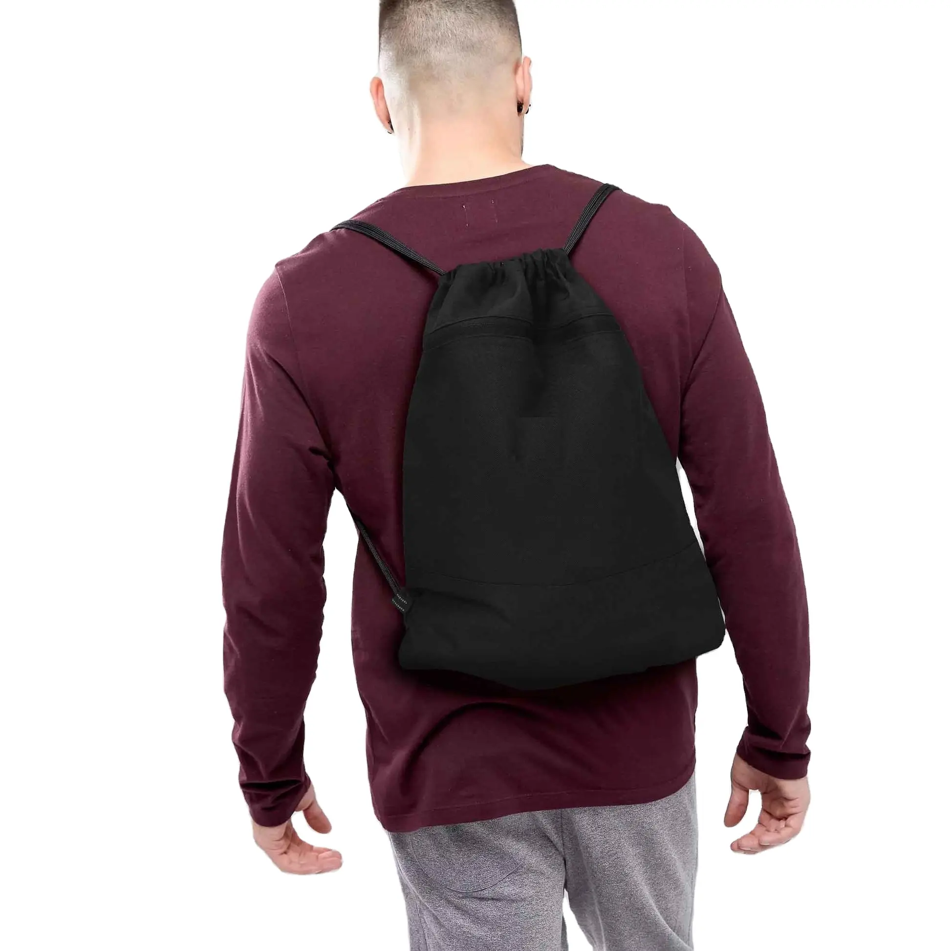 Özel Logo düz Polyester çanta çevre dostu naylon pamuk tuval İpli sırt çantası spor çuval paketi Hoodie erkekler için