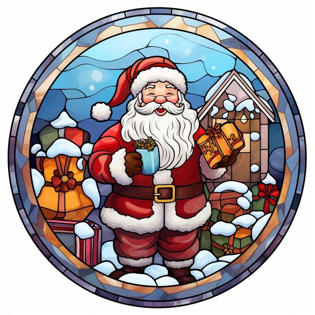 Santa with gifts by cabin