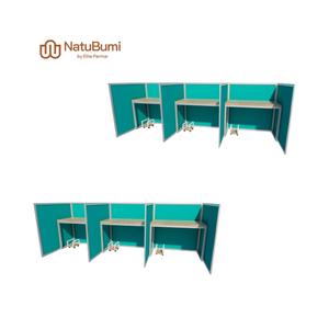 Modern Collaborative Workspace <strong>Computer</strong> <strong>Table</strong> <strong>for</strong> 3 People Plywood Material with HPL Iron Legs &amp; Mobile CPU Aluminium Partition - Product Image 6
