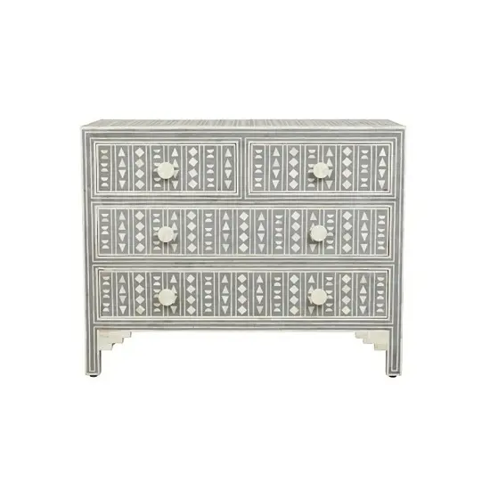 Mueble con incrustaciones de hueso para el hogar, mueble gris celta, para sala de estar, muebles para el hogar, artesanía de calidad, 4 cajones, de la India