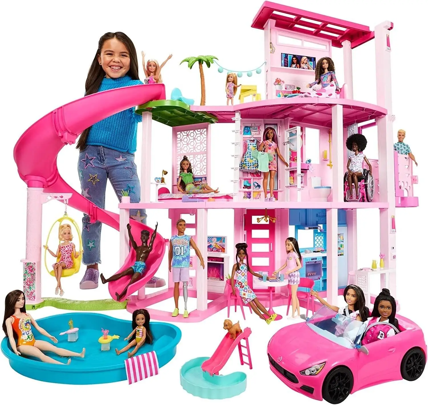 Nuevo Sellado Original Descuento Barbie Dreamhouse Pool Party Casa de muñecas con más de 75 piezas Nuevo modelo 2023