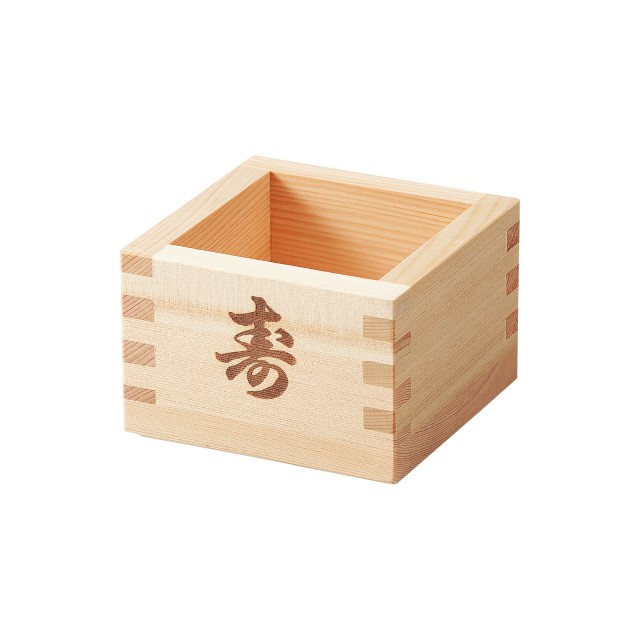 64006-34 Branded Hinoki Wood Square Cup Kotobuki