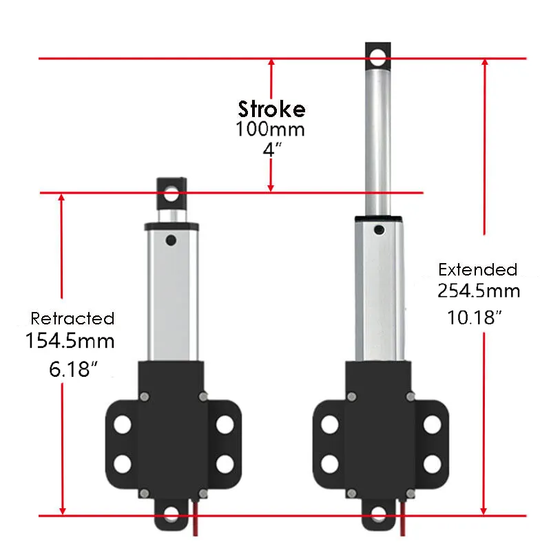 100MM 6V 12V 24V DC motor 9.5 mm/sn 21lbs 96N 9.6Kgs kanatları Max Thrust ile mikro elektrikli lineer aktüatör