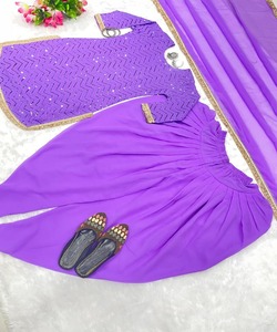 Long Formal Muslim Dress with Dhoti for Women in Chic Online <strong>Pakistani</strong> Fashion with Embroidered Hijab - Product Image 3