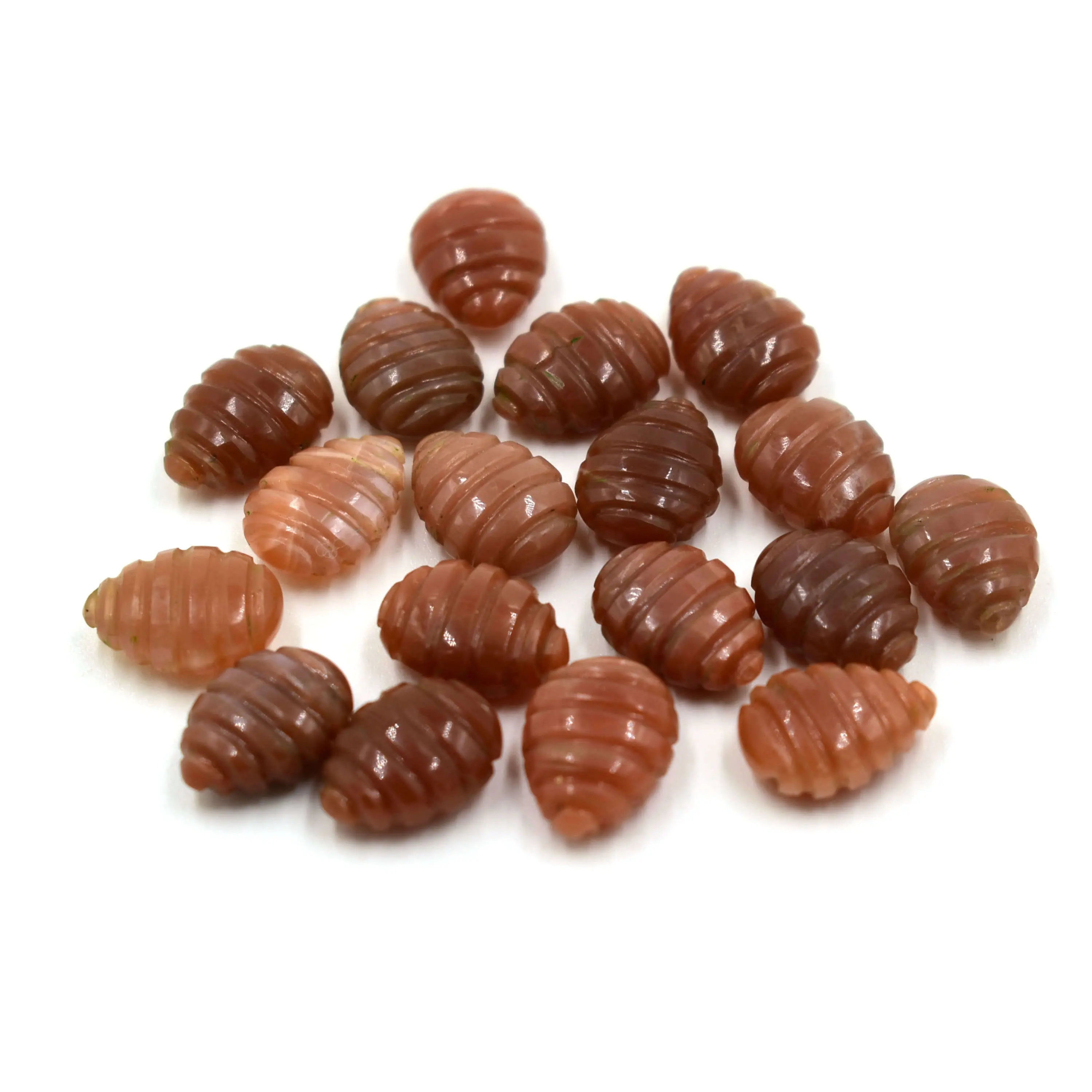 Piedra lunar de chocolate natural en forma de pera, piedras talladas a mano, cabujón liso pulido, piedra preciosa tallada, briolette