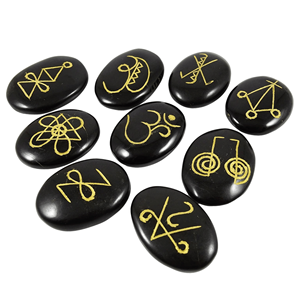 Reiki ve enerji şifa için siyah turmalin sembolü taş Set meditasyon ve çakra için kutsal geometri ve manevi semboller - Product Image 1