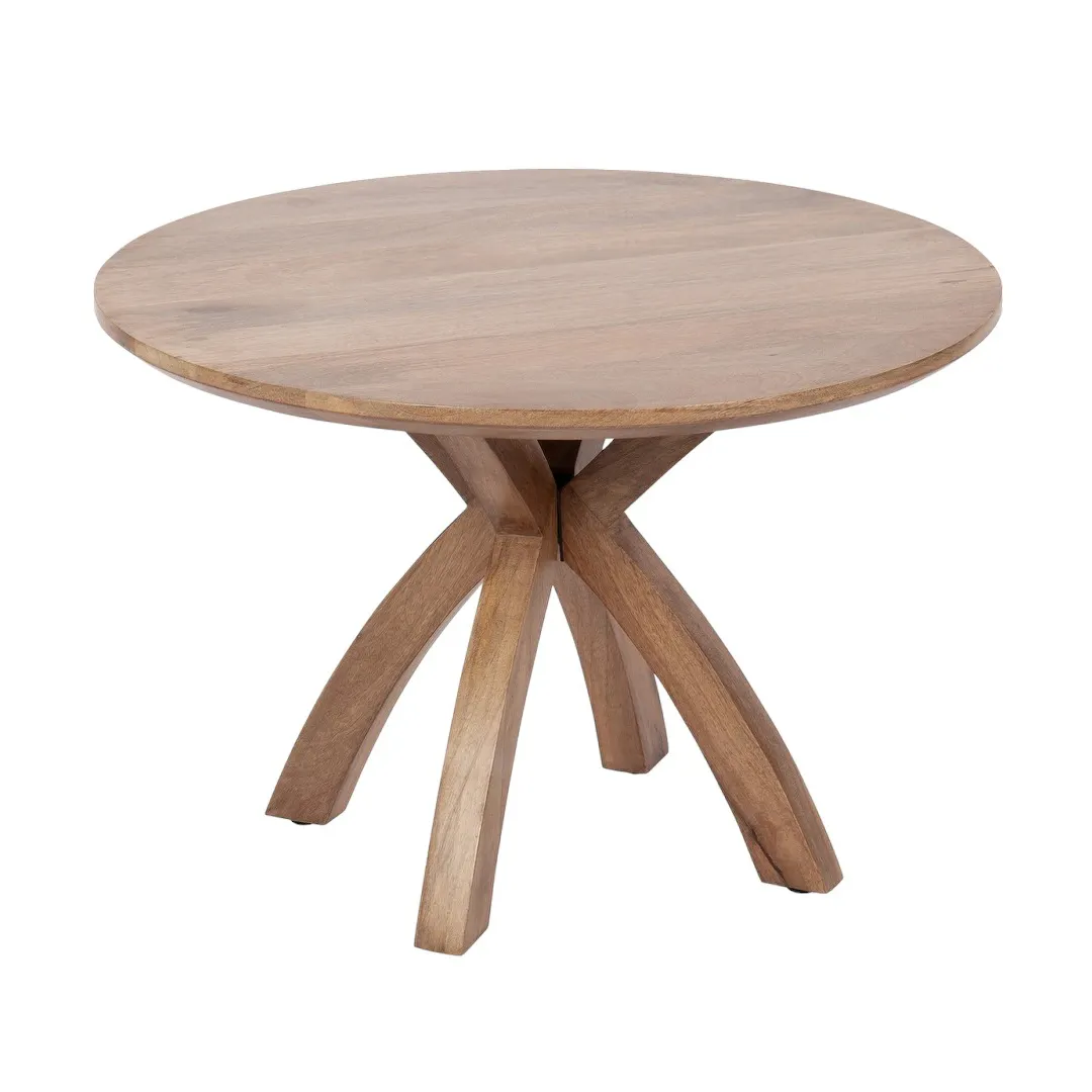Teak Round Coffee Table Elegant Curvature And Bold Geometry With Cross Legs Midcentury Modern Style