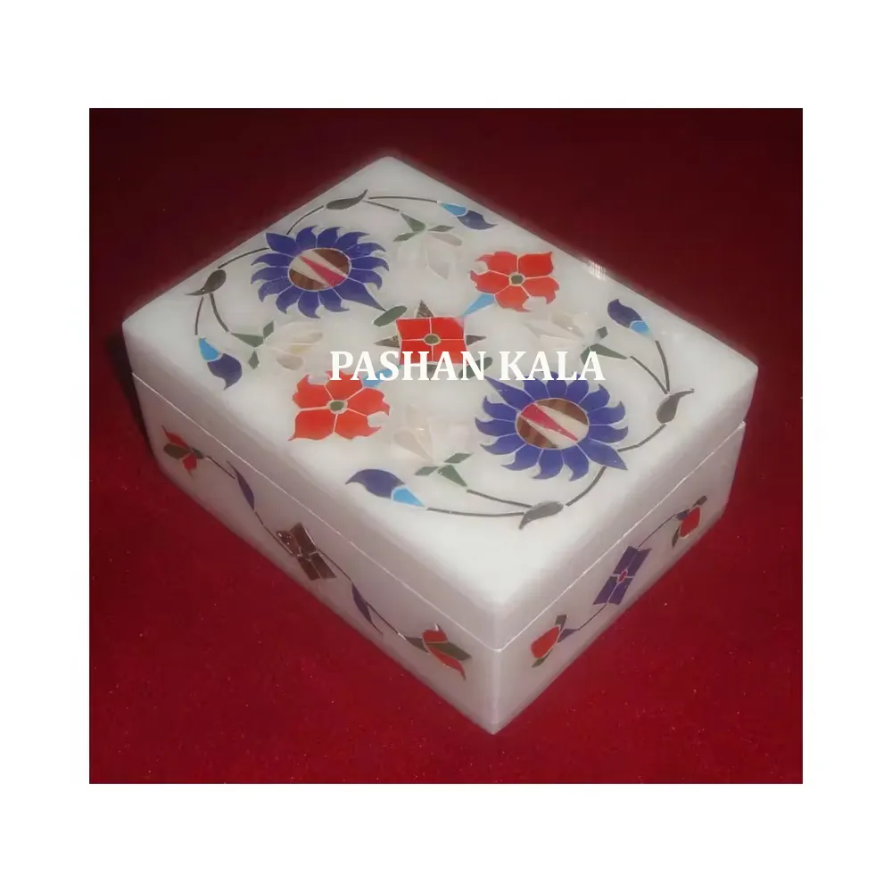 Antique Beautiful And Exclusive Marble Inlay Valentine Day Special Gift Boxes White Stone Inlay Wedding Gift Box