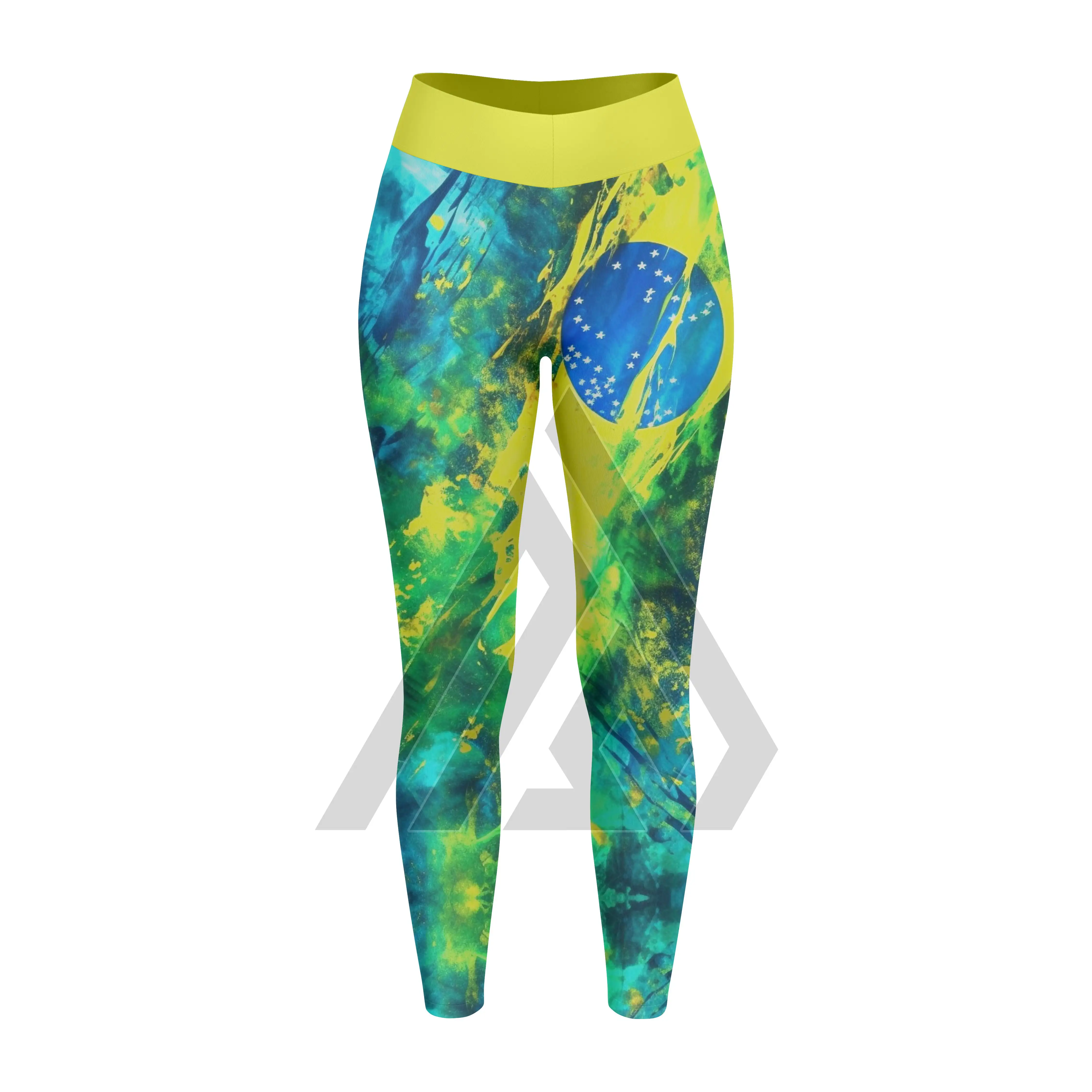 Leggings da donna personalizzati con bandiera brasiliana all'ingrosso leggings da palestra Activewear da donna Leggings da donna a vita alta in tessuto elasticizzato Spandex