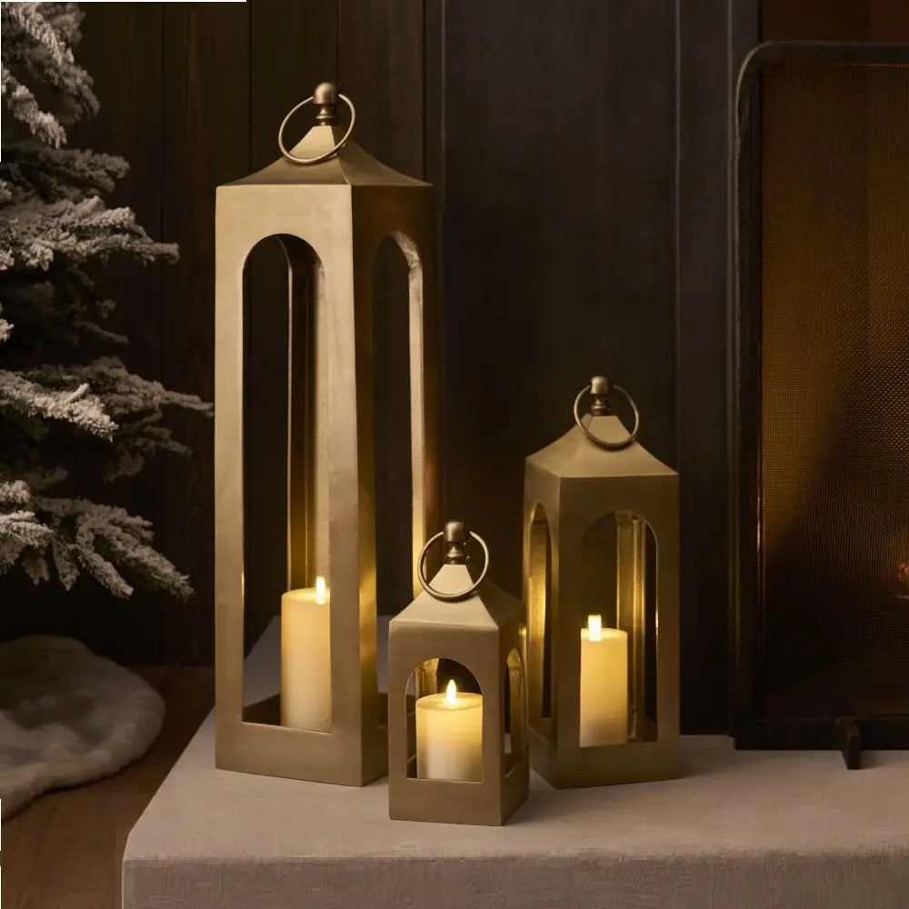 Bougeoirs décoratifs nordiques revêtus d'or pour la décoration de la maison lanterne décorative extérieure moderne pour le salon