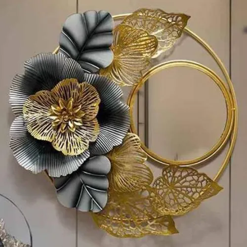 우아한 도매 잘 디자인 금속 스테인레스 스틸 에칭 매달려 꽃 잎 벽 예술 블랙 & 골드 침대 및 거실 용