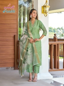 Ihracat tarafından fantezi dijital baskılı Dupatta ile nakış iş üst pantolon ile 2025 yeni başlatılması saf Simmer - Product Image 4