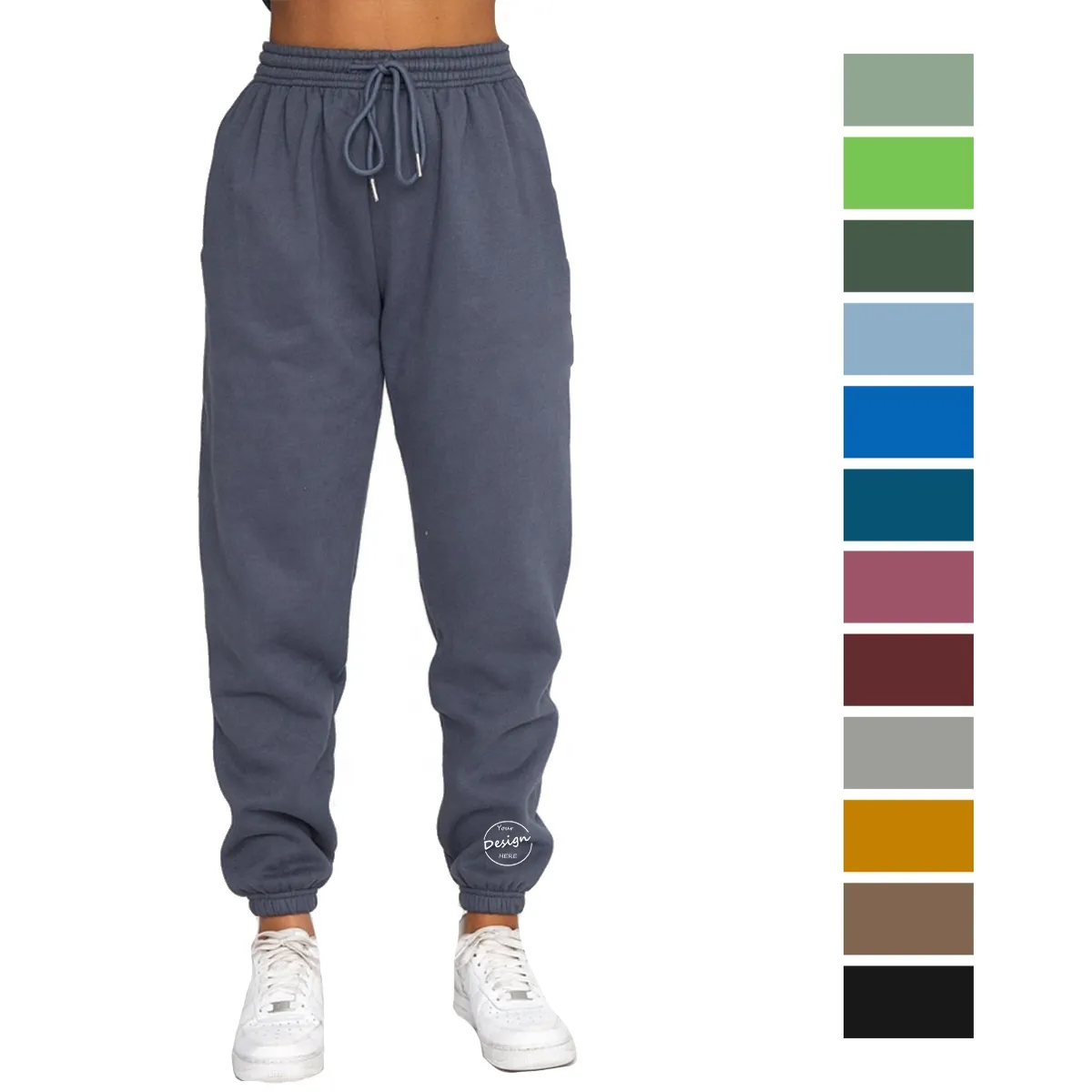 Pantalones de chándal informales holgados de color sólido para mujer personalizados al por mayor, pantalones de chándal con cintura elástica de color sólido, adiciones personalizadas