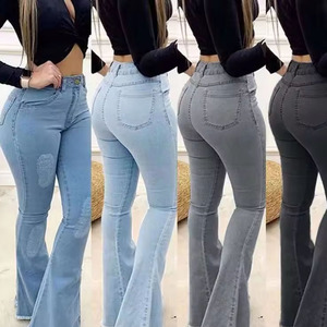 מכנסי ג 'ינס בגד גוף גבוה המותניים ג' ינס ג 'ינס מכנסיים לנשים ג' ינס מגף רגל רחב