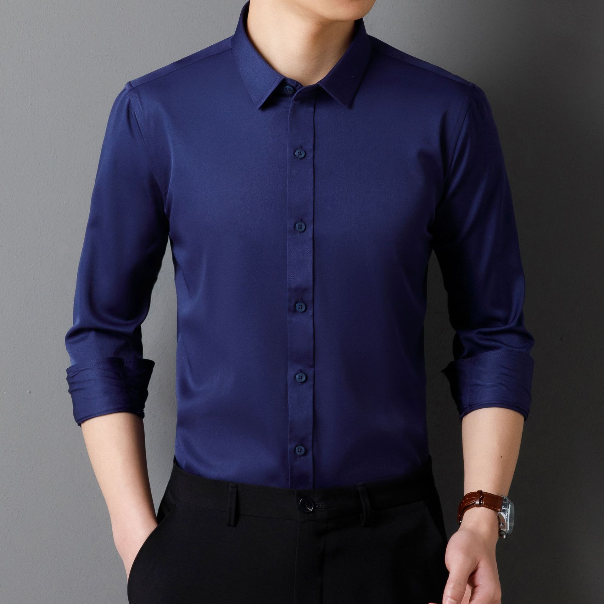 Stretch long sleeves-navy blue-8809