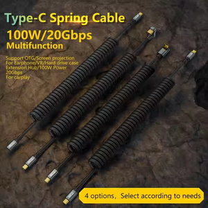 Type-<strong>C</strong> to <strong>C</strong> Spring Coiled Cable Support 20Gbps Data Transfer 8K@60Hz Display USB <strong>C</strong> 100W Fast Charging Cord for Car Mobile Phone - Product Image 2