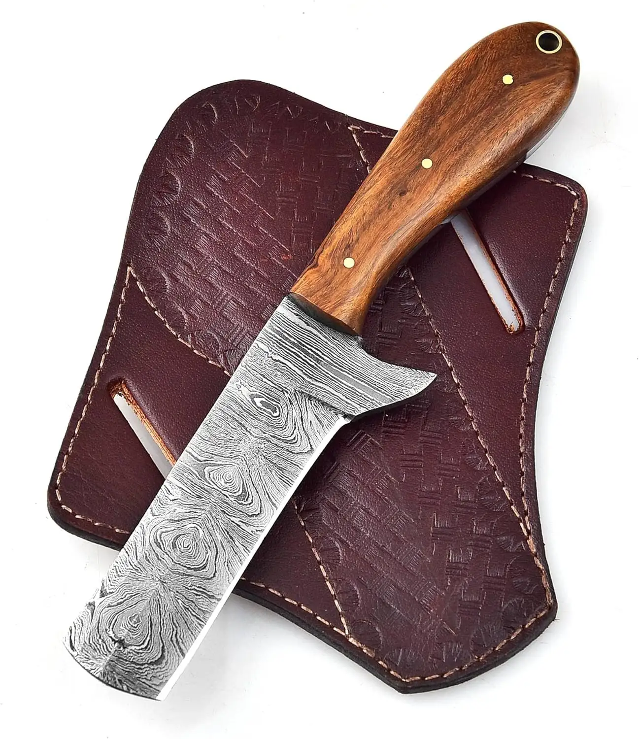 Faca de corte de touro em aço Damasco personalizada feita à mão, faca de cowboy com bainha de couro, faca de corte completo, ideal para venda