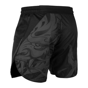 カスタムプレーンブラックMMAショーツ昇華グラフィックプリント付きベルクロウエストロングカットデザイン軽量生地MMAショーツ - Product Image 3