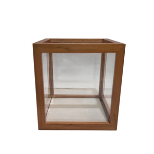 Caja de exhibición de vidrio de 6 caras Cubo de madera con paredes transparentes Caja de almacenamiento cuadrada Marco de madera apilable Vitrina de tamaño personalizado - Product Image 1