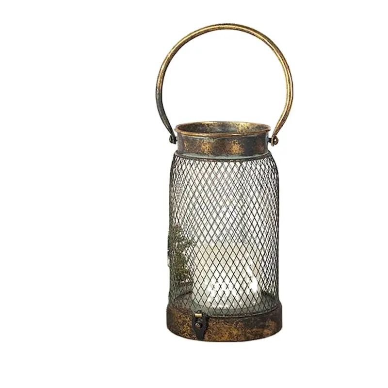 Linterna colgante portátil de Metal dorado con mango para decoración del hogar, suministros indios, venta al por mayor, barato