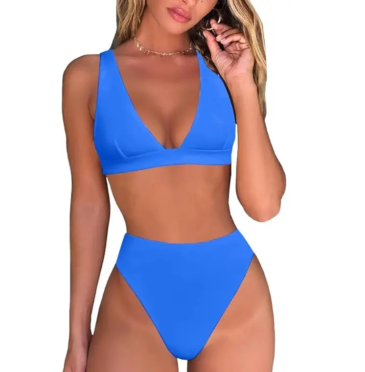 Tanga de cintura alta Conjuntos de Bikini Sexy Triángulo brasileño Top Cuello en V profundo Traje de baño de dos piezas Trajes de baño