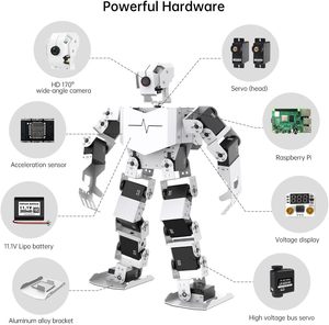AI Интеллектуальный визуальный гуманоидный робот, работающий от Raspberry Pi 5 8GB, набор роботов для подростков и взрослых, поддерживает приложение - Product Image 2