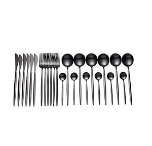 工艺品24件不锈钢甜品勺哑光黑色餐具安全不同尺寸餐具套装 - Product Image 3