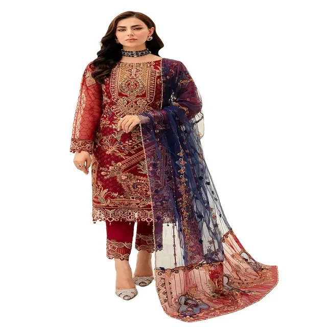 Kadınlar için en son partywear salwar kameez hindistan ve pakistan tarzı giyim şifon elbise yüksek kaliteli giysiler