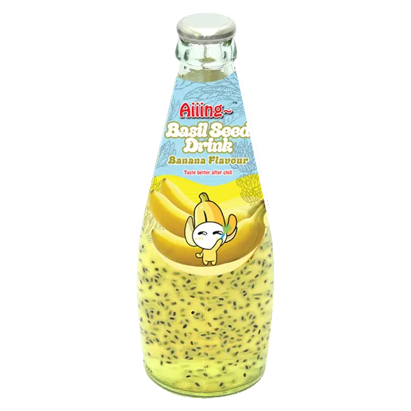 Aiiing-bebida de semilla de albahaca, bebida de semilla de albahaca, sabor de plátano, botella de vidrio de 290ml