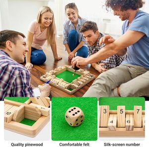 木製シャットボックスゲーム2-4プレーヤー12インチラージ4面ボード、8ダイスとルール子供と大人のための楽しい追加ゲーム - Product Image 3