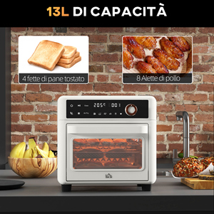 HOMCOM 1500W 13L электрическая духовка с функцией фритюрницы, 12 программ и регулируемая температура, белый - Product Image 4