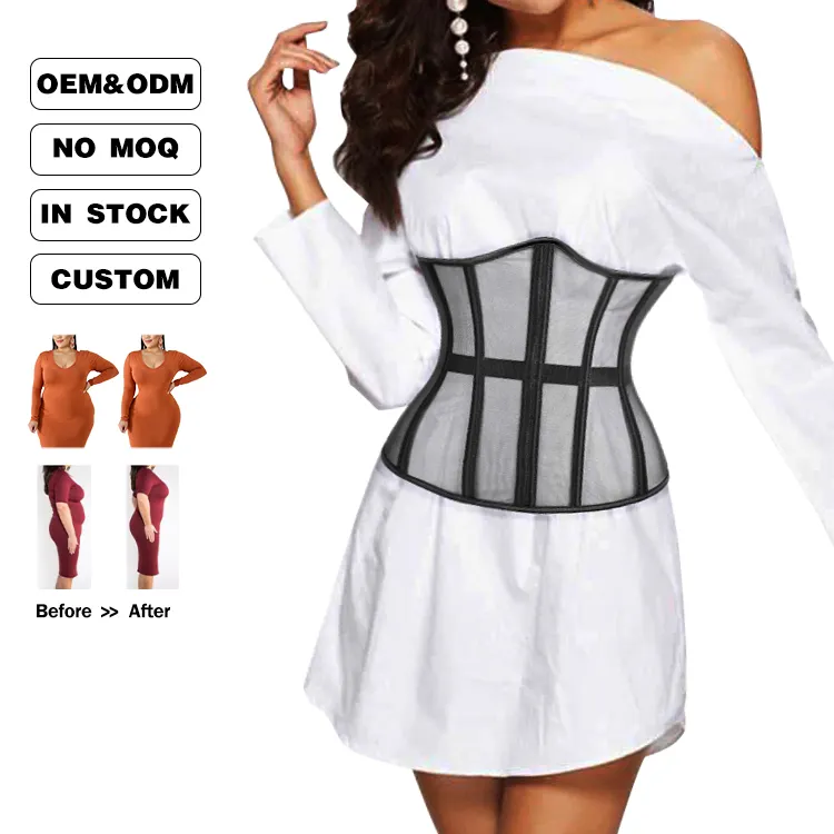 2023 Nanbin Custom Abdominal Fashion Lendenwirbel säule Fajas Mesh Black Waist Trainer Bandage Bustier Korsetts ohne Knochen für Frauen