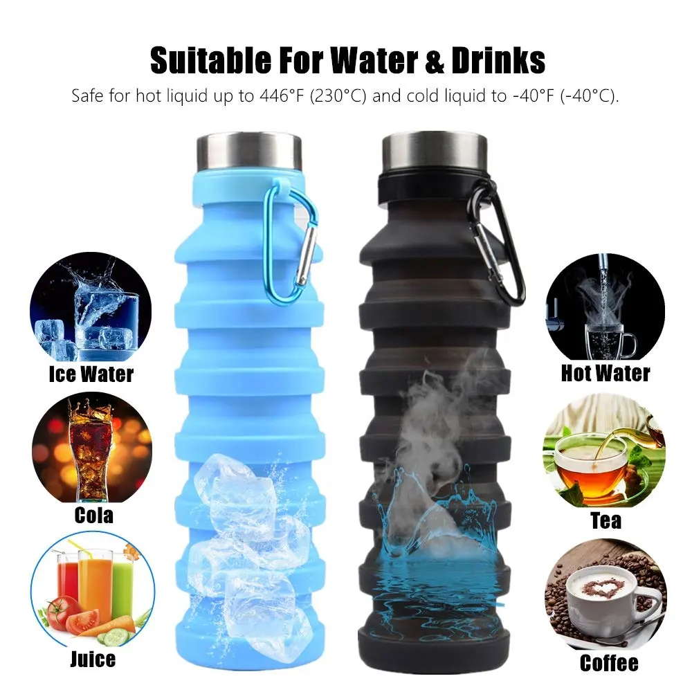 Bouteilles de sport pliables en silicone sans BPA de qualité alimentaire avec logo personnalisé OEM/ODM Offre Spéciale bouteilles d'eau pliables