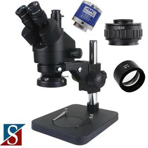 Microscópio trinocular estéreo com câmera 4K, ampliador de 8 engrenagens, eletrônico para reparo de celular, PWB