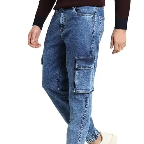 Nuova fabbrica su misura jeans da uomo con tasca laterale piccoli jeans attillati casual pantaloni cargo pantaloni wrangler jeans per uomo