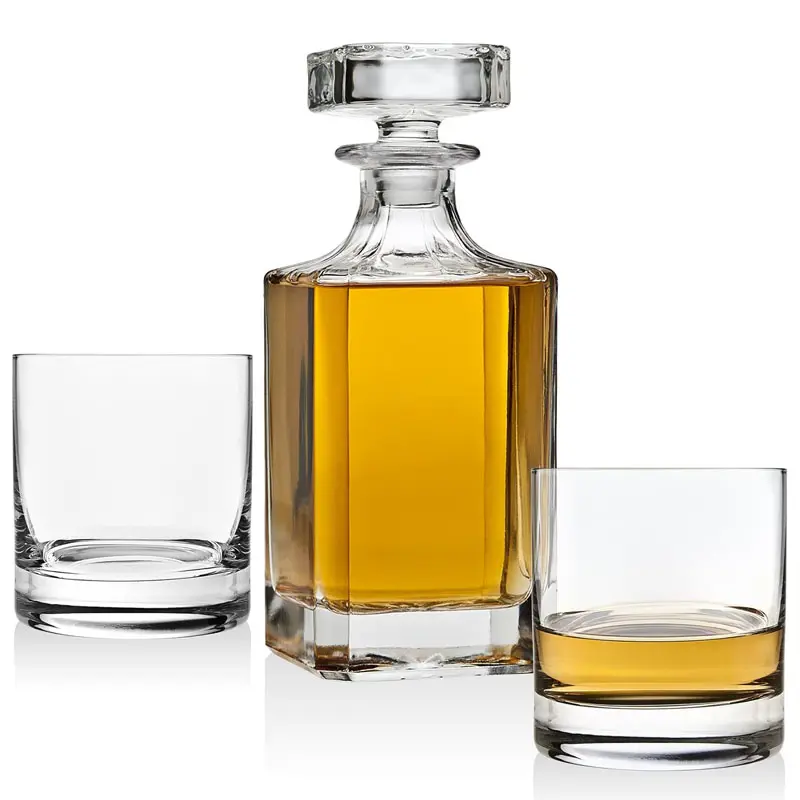 Botella de vidrio para whisky de 750ml Botella de vidrio cuadrada clásica transparente