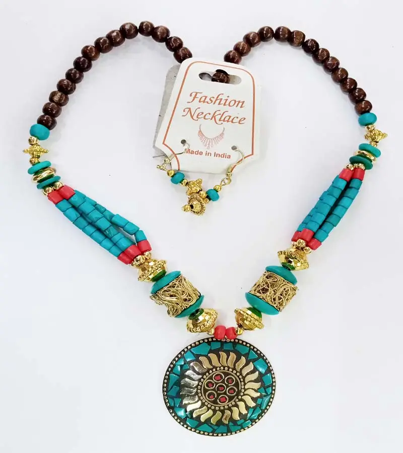 Collares de cuentas de hueso colgante de mosaico para niñas y mujeres, joyería bohemia de diseño, GC-NK-304, venta al por mayor