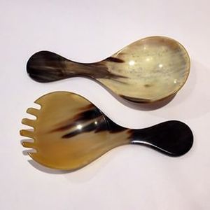 环保时尚水牛/牛角餐具套装，带长柄沙拉服务勺子玛瑙餐具 - Product Image 3