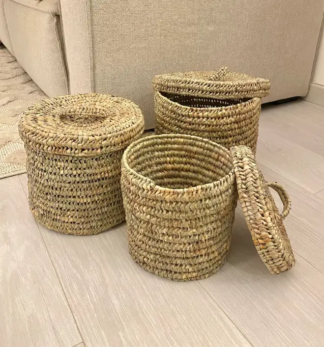 Cesta de ervas marinhas para pequenos armazenamentos e cestas de ervas marinhas feitas à mão para decoração de casa mais vendidas no Vietnã