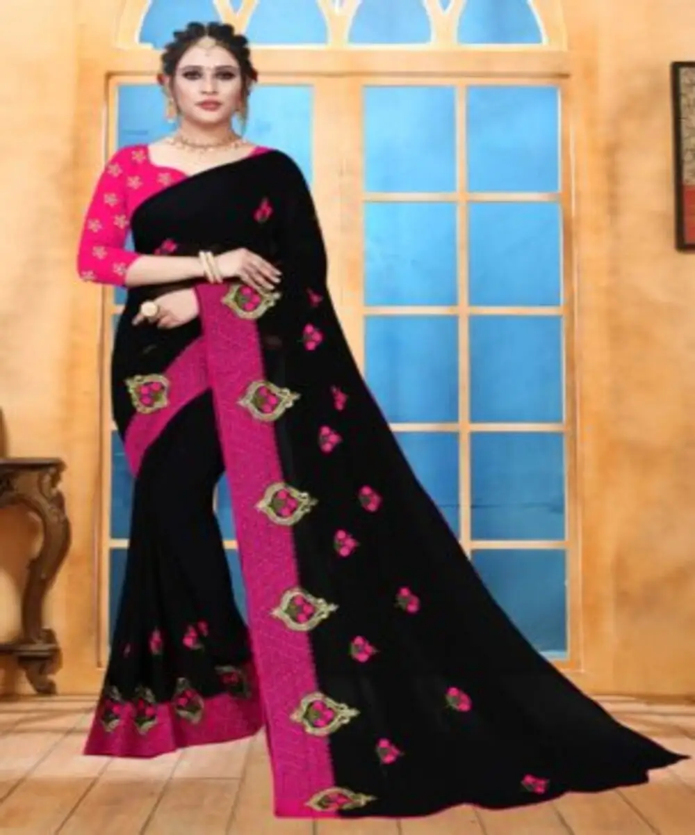 Make a statement in our manufacturing lowest price designer silk embroidery sarees featuring intricate embroidery