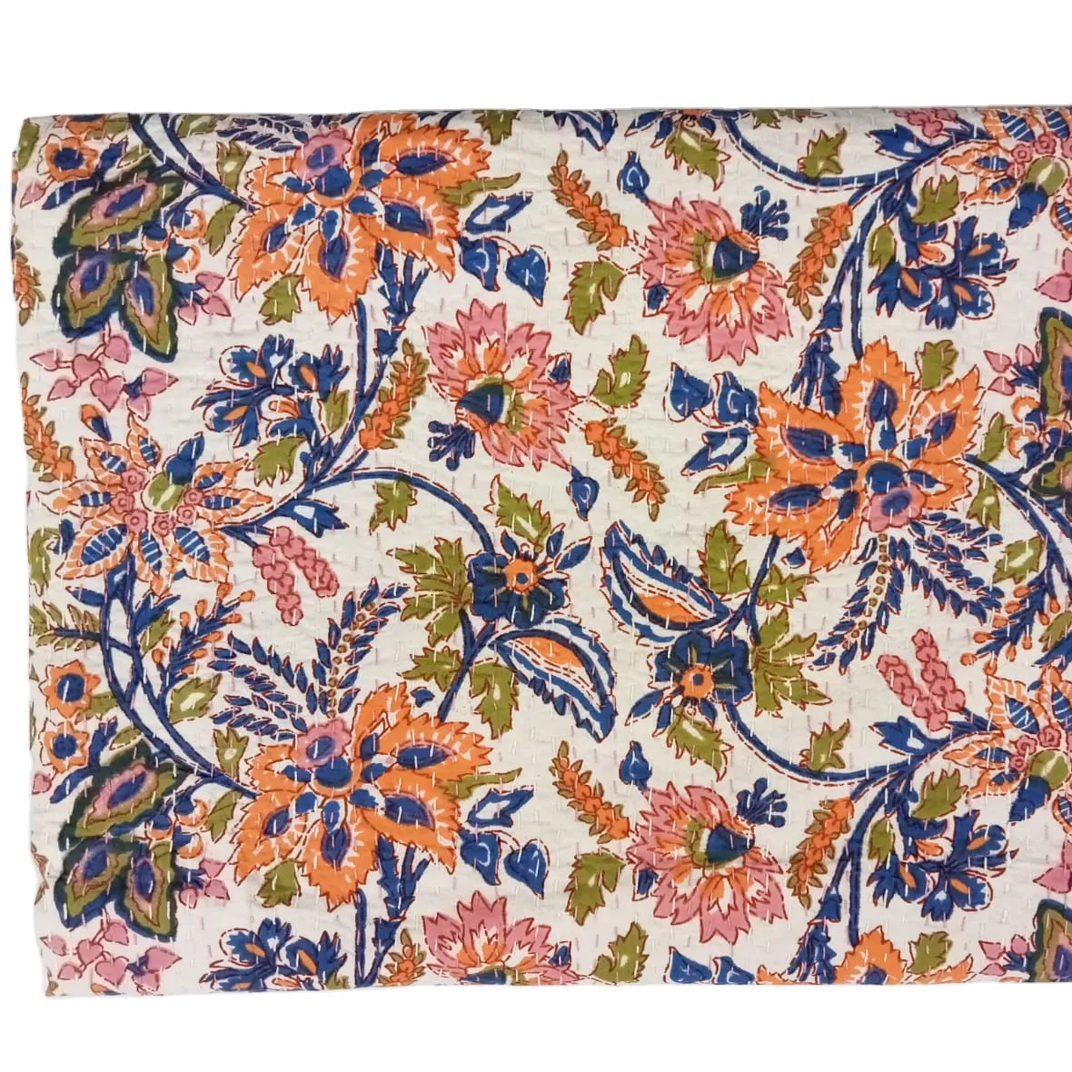 Kantha cobertor de algodão, cobertor, almofada de patchwork, imprimido por mão, bloco de mão indiana floral kantha
